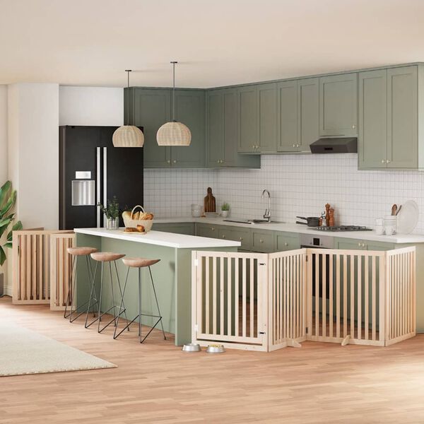 vidaXL Puerta para perros plegable 10 paneles madera de &aacute;lamo 800 cm