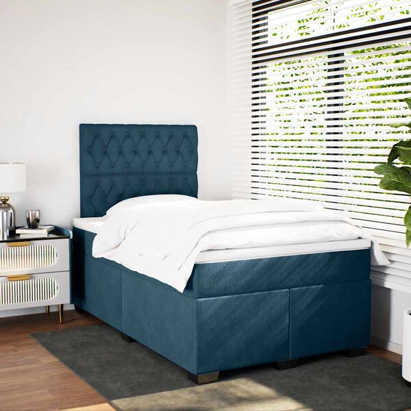 vidaXL Cama box spring con colch&oacute;n terciopelo azul 120x200 cm
