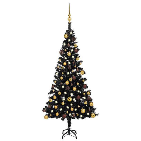 vidaXL &Aacute;rbol de Navidad preiluminado con luces y bolas negro 120 cm