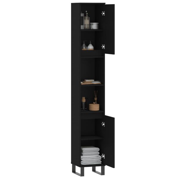 vidaXL Armario de ba&ntilde;o madera contrachapada negro 30x30x190 cm