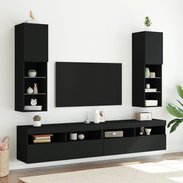 vidaXL Mueble para TV con luces LED negro 30,5x30x102 cm