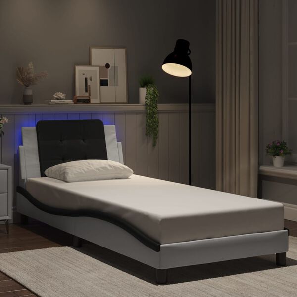 vidaXL Estructura de cama con LED sin colch&oacute;n Zadar blanco y negro 90x190cm