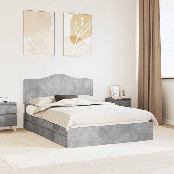 vidaXL Cama con almacenamiento con cabecera Gris Concreto 150 x 200 cm