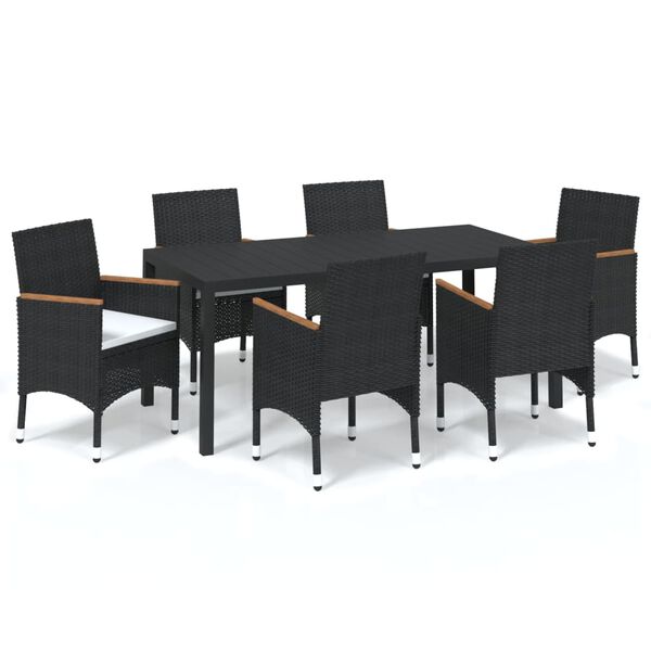 vidaXL Set de comedor de jard&iacute;n 7 pzas y cojines rat&aacute;n sint&eacute;tico negro