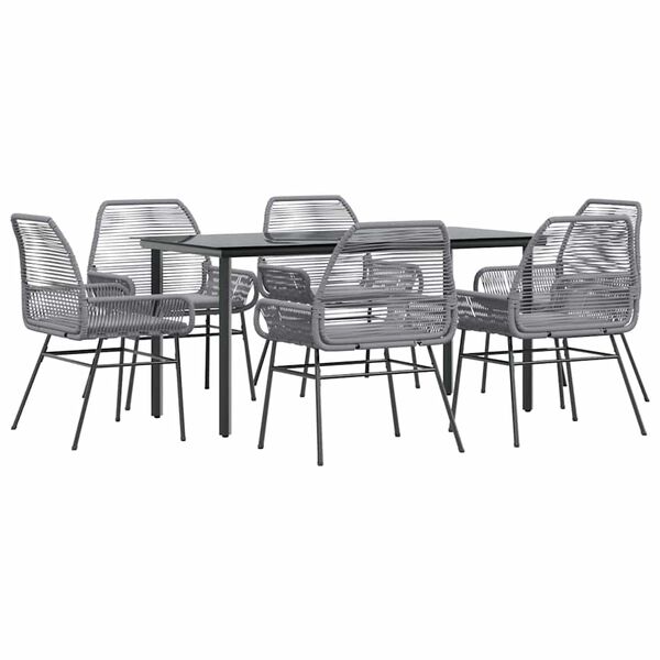 vidaXL Juego comedor jard&iacute;n 7 pzas cojines rat&aacute;n sint&eacute;tico vidrio gris