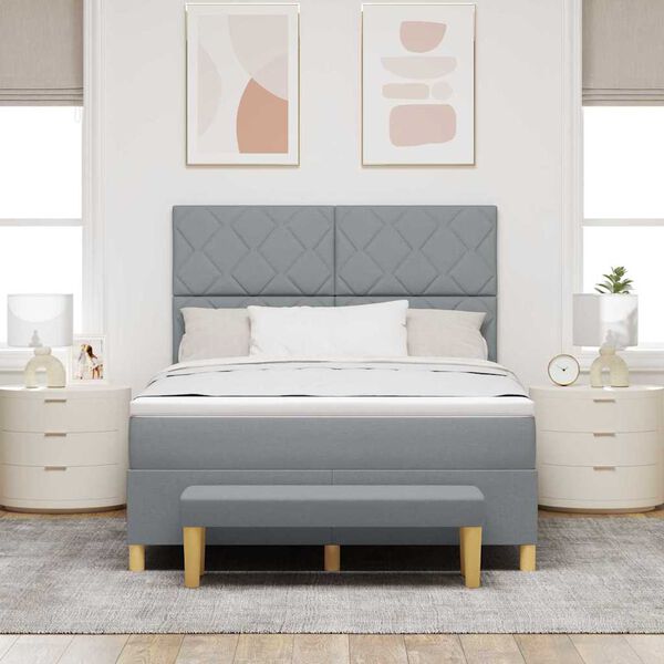 vidaXL Cama tipo Box Spring con colch&oacute;n Gris claro 160 x 200 cm tela