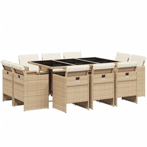 vidaXL Set comedor de jard&iacute;n 11 pzas con cojines rat&aacute;n sint&eacute;tico beige