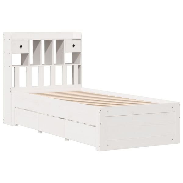 vidaXL Cama con estanter&iacute;a sin colch&oacute;n madera maciza blanco 90x200 cm