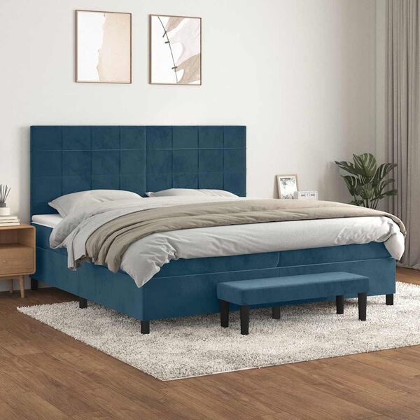 vidaXL Cama box spring con colch&oacute;n terciopelo azul oscuro 200x200 cm
