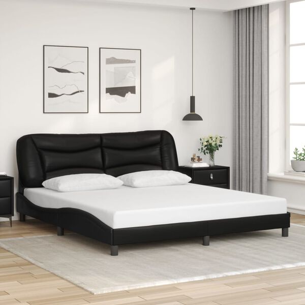 vidaXL Estructura de cama sin colch&oacute;n Hvar cuero sint&eacute;tico negro 180x200 cm
