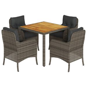 vidaXL Set comedor de jard&iacute;n 5 piezas con cojines rat&aacute;n sint&eacute;tico gris
