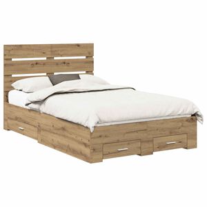 vidaXL Estructura de cama con caj&oacute;n Roble artesanal 120 x 190 cm
