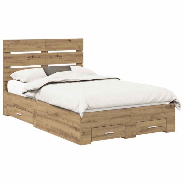vidaXL Estructura de cama con caj&oacute;n Roble artesanal 120 x 190 cm
