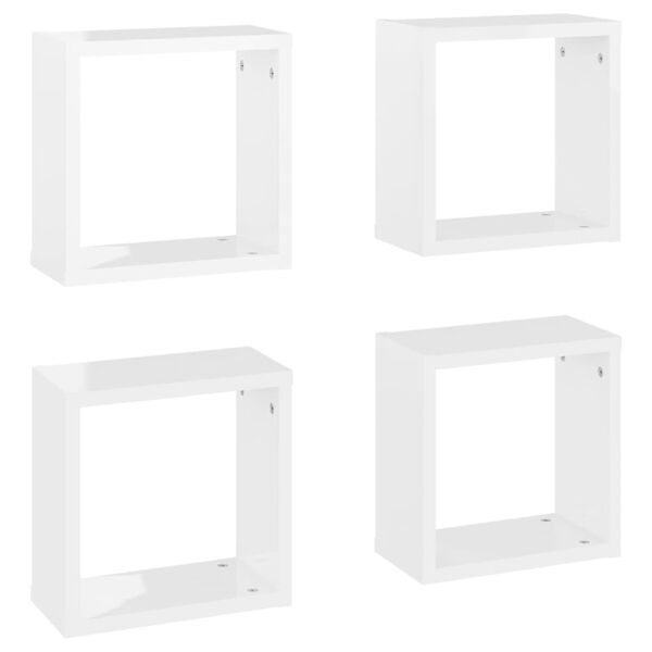 vidaXL Estantes cubo de pared 4 unidades blanco brillo 30x15x30 cm