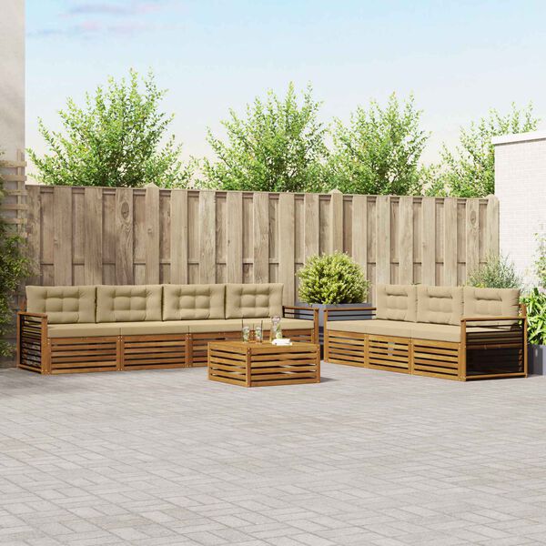 vidaXL Conjunto de sof&aacute;s de exterior con coj&iacute;n 8 pcs Natural y Beige