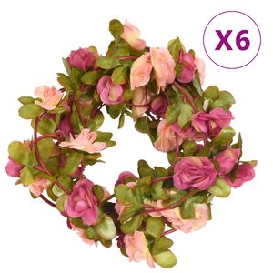 vidaXL Guirnaldas de flores de Navidad 6 uds rojo y rosa 250 cm