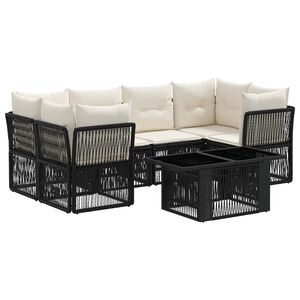 vidaXL Conjunto de sof&aacute;s de jard&iacute;n 7 uds. Negro rat&aacute;n sint&eacute;tico