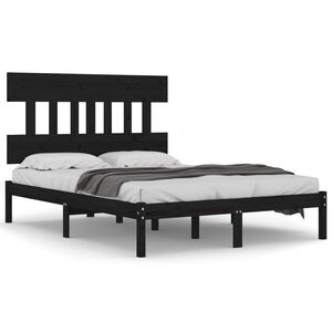 vidaXL Estructura de cama de madera maciza negra 140x190 cm