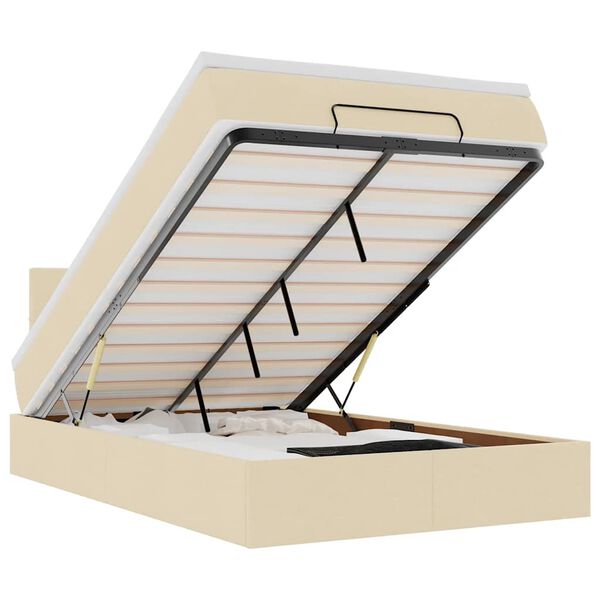 vidaXL Cama otomana con colch&oacute;n y luces LED tela crema 120x190cm
