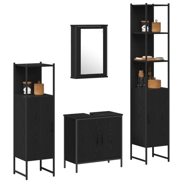 vidaXL Juego de muebles de ba&ntilde;o 4 pcs Negro Madera contrachapada