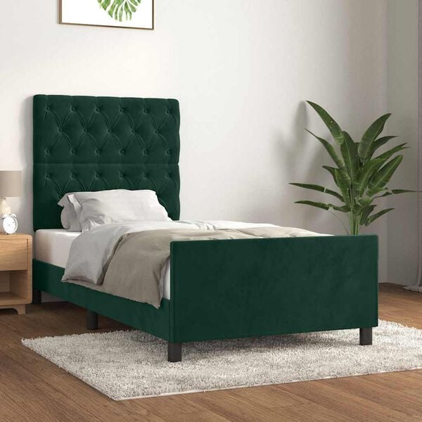 vidaXL Estructura de cama sin colch&oacute;n terciopelo verde oscuro 80x200cm