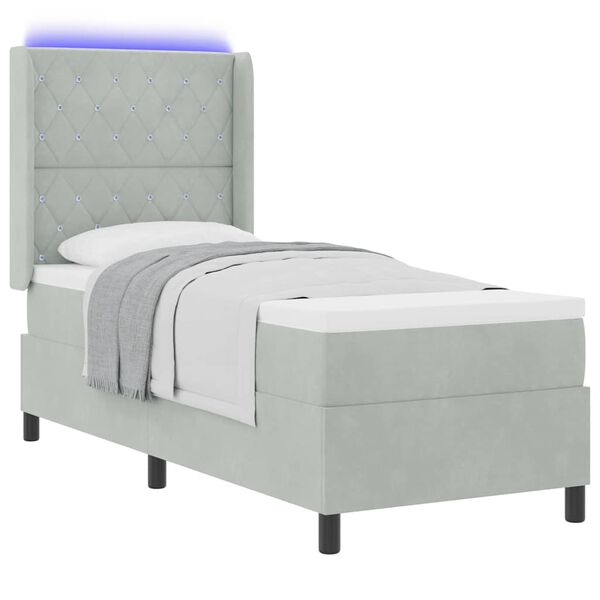 vidaXL Cama tipo Box Spring con LED Gris Claro 80 x 200 cm Terciopelo