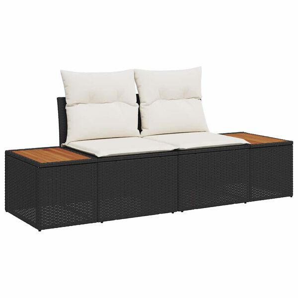 vidaXL Conjunto de sofá de jardín 3 pcs Negro y crema Poliratán
