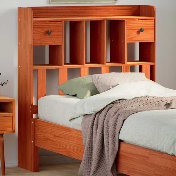 vidaXL Cabecero de cama almacenaje madera maciza pino marr&oacute;n 75 cm