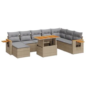 vidaXL Set sof&aacute;s jard&iacute;n y cojines 9 pzas rat&aacute;n sint&eacute;tico acacia beige