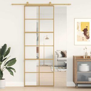 vidaXL Puerta corredera dorada de vidrio ESG transparente y aluminio