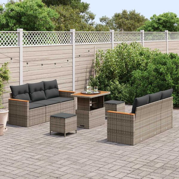 vidaXL Conjunto de sof&aacute;s de jard&iacute;n 11 pcs Gris rat&aacute;n sint&eacute;tico