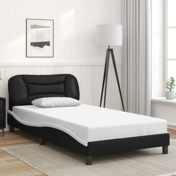 vidaXL Estructura de cama con LED sin colch&oacute;n Hvar negro blanco 100x200 cm