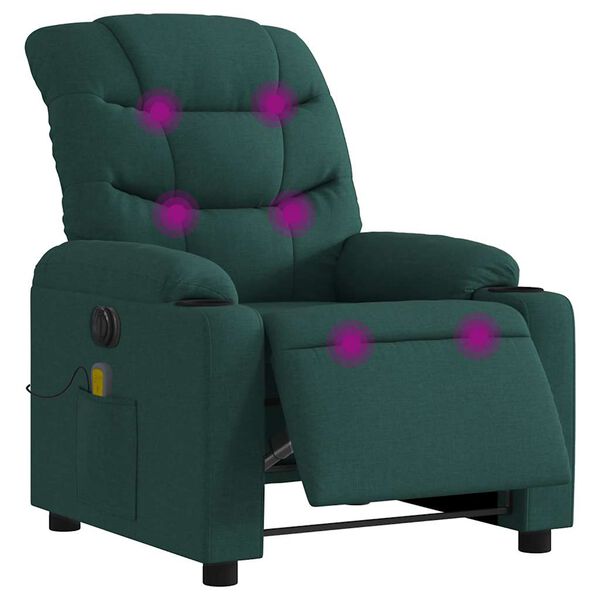 vidaXL Sill&oacute;n reclinable de masaje el&eacute;ctrico tela verde oscuro