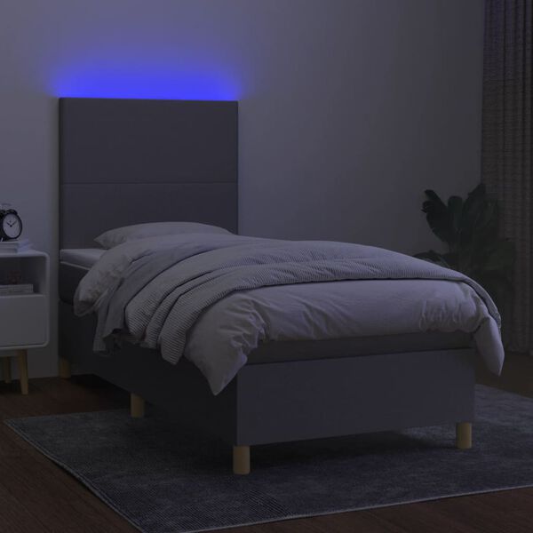 vidaXL Cama box spring colch&oacute;n y luces LED tela gris claro 100x200 cm