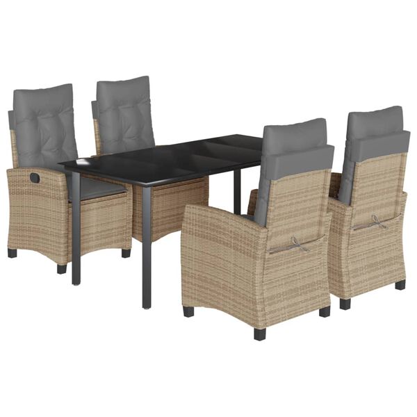 vidaXL Set comedor de jard&iacute;n 5 pzas con cojines rat&aacute;n sint&eacute;tico beige