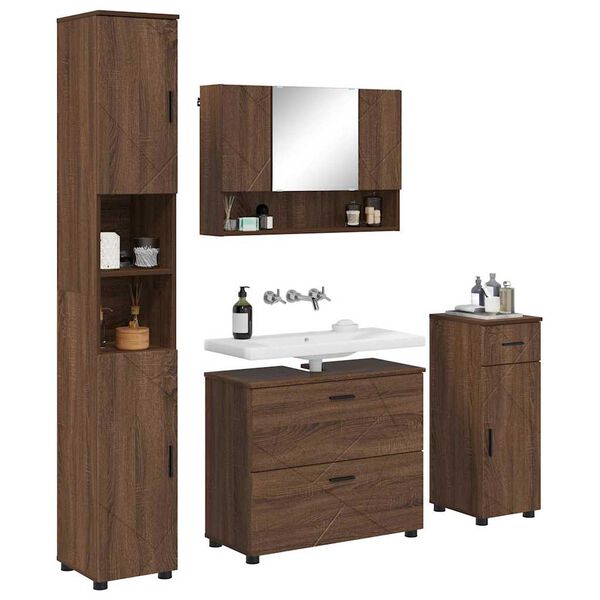 vidaXL Juego de muebles de ba&ntilde;o con caj&oacute;n 4 pcs Roble Marr&oacute;n