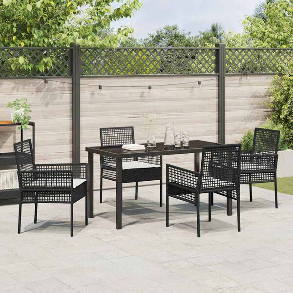 vidaXL Conjunto de Comedor de Jard&iacute;n 5 pcs Negro rat&aacute;n sint&eacute;tico