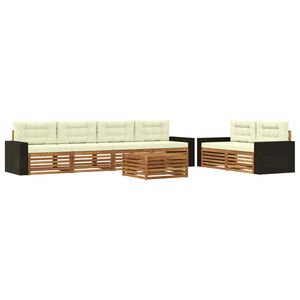 vidaXL Conjunto de sof&aacute;s de exterior 7 uds. Natural y Crema Poli&eacute;ster
