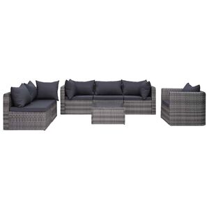 vidaXL Set de sof&aacute;s de jard&iacute;n 7 piezas y cojines rat&aacute;n sint&eacute;tico gris