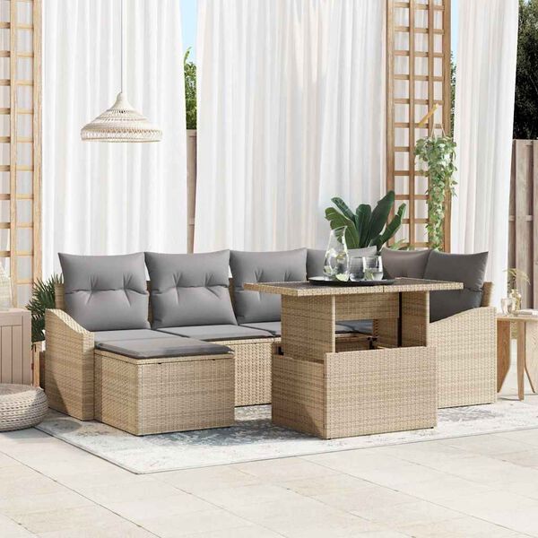 vidaXL Conjunto de sof&aacute; de jard&iacute;n con coj&iacute;n 7 pcs Beige y Gris Claro