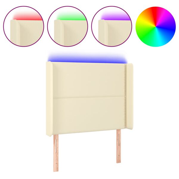vidaXL Cabecero con LED cuero sint&eacute;tico color crema 103x16x118/128 cm