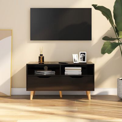 vidaXL Mueble para TV de aglomerado negro brillante 90x40x48,5 cm