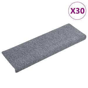 vidaXL Felpudos autoadhesivos para escaleras, 30 unidades, 65 x 21 x 4 cm, gris claro, borde rectangular