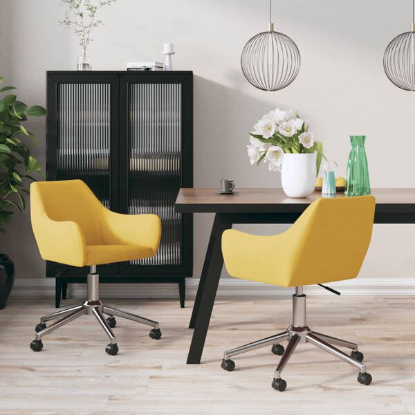 vidaXL Sillas de comedor giratorias 2 unidades tela amarillo