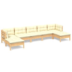 vidaXL Muebles de jard&iacute;n 7 piezas cojines madera de pino color crema
