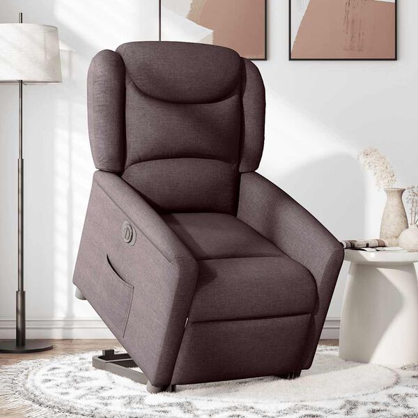 vidaXL Sill&oacute;n el&eacute;ctrico reclinable elevable de tela marr&oacute;n oscuro