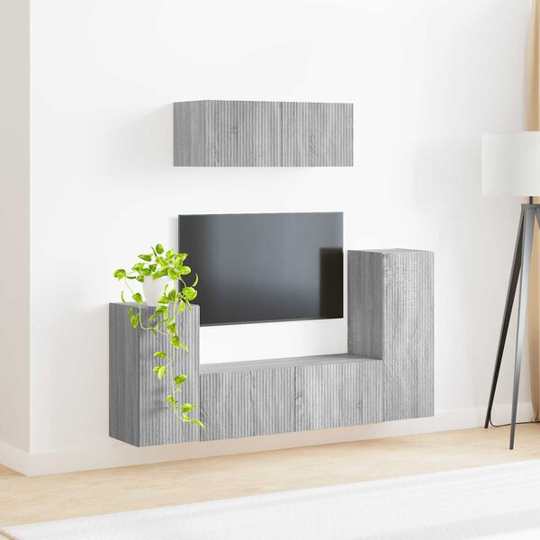 vidaXL Conjunto de mueble de TV 4 pcs Gris Sonoma Madera de ingenier&iacute;a