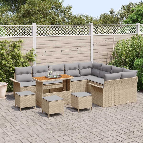 vidaXL Conjunto de sof&aacute;s de jard&iacute;n 13 pcs Beige rat&aacute;n sint&eacute;tico
