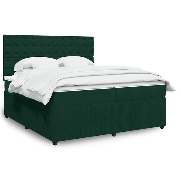 vidaXL Cama box spring con colch&oacute;n terciopelo verde oscuro 200x200 cm