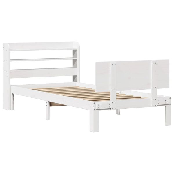 vidaXL Estructura de cama con cabecero madera pino blanco 75x190 cm